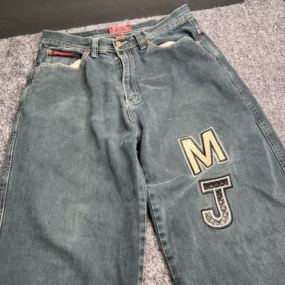 Machine Jeans Mens 34x30 Dark Blue Y2K Embroidered Baggy Wide-Leg 2000s Jnco